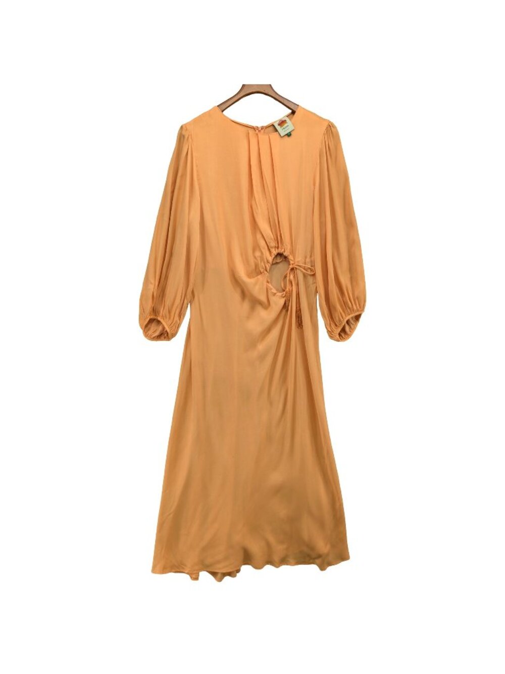Farm Rio Piping Cut Out Midi Dress Womens Melon Orange Long Sleeve Size XL